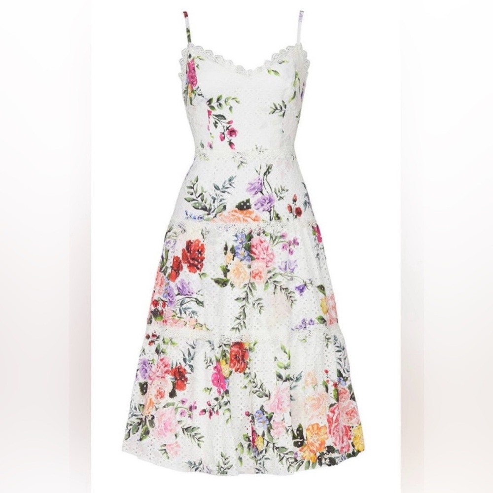 Marchesa Notte Designer Eyelet Hourglass Sweetheart Floral Dress